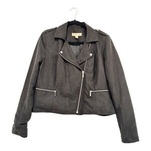 Michael Kors Black Faux-Suede Moto Jacket Asymmetrical Zip Lined‎ Women L Grunge